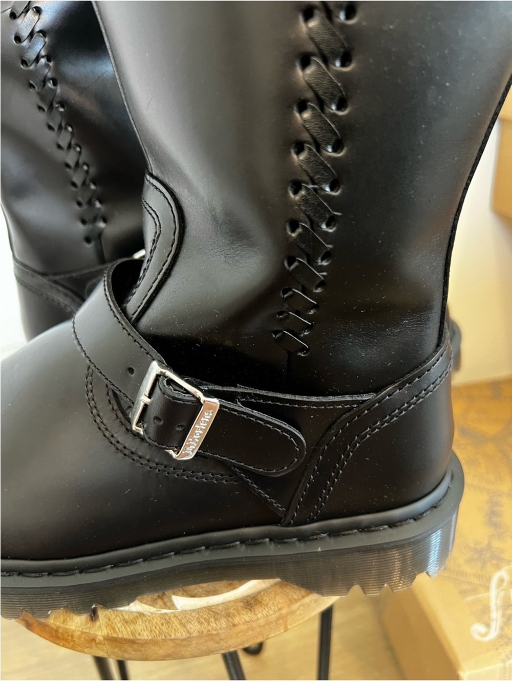 NWOB Dr. Martens Women's Black Tall Leather Buckle Boots size 9 - Picture 8 of 12